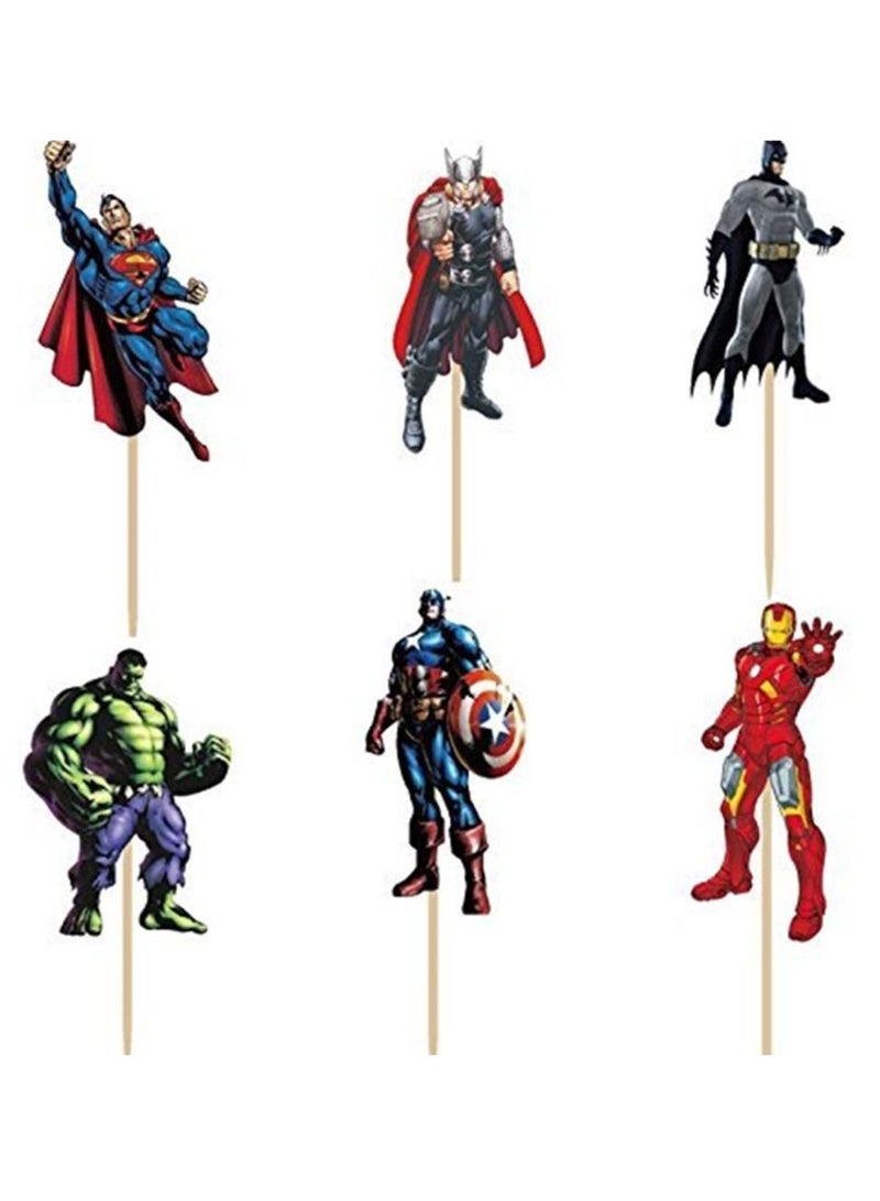 عبوة من 24 قطعة علوية للكب كيك من أفنجرز والأبطال الخارقين ، لوازم تزيين حفلات أعياد الميلاد للأطفال - Image 1