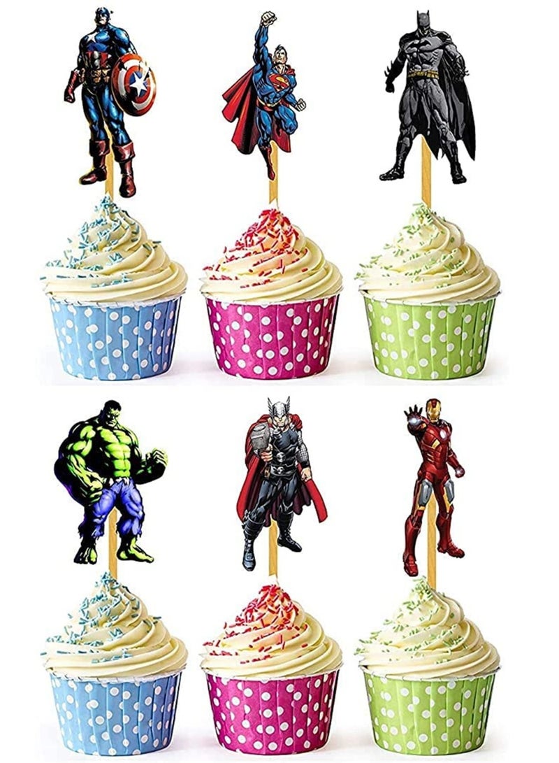 عبوة من 24 قطعة علوية للكب كيك من أفنجرز والأبطال الخارقين ، لوازم تزيين حفلات أعياد الميلاد للأطفال - Image 4