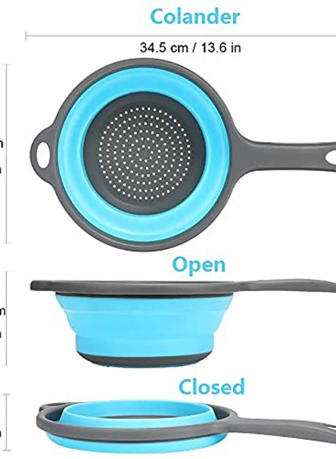 ddLUCK Kitchen Foldable Silicone Strainer Colanders, Collapsible Colanders with Handles, Space-Saver Folding Strainer Colander for Draining Pasta, Vegetable (Blue) - Image 2