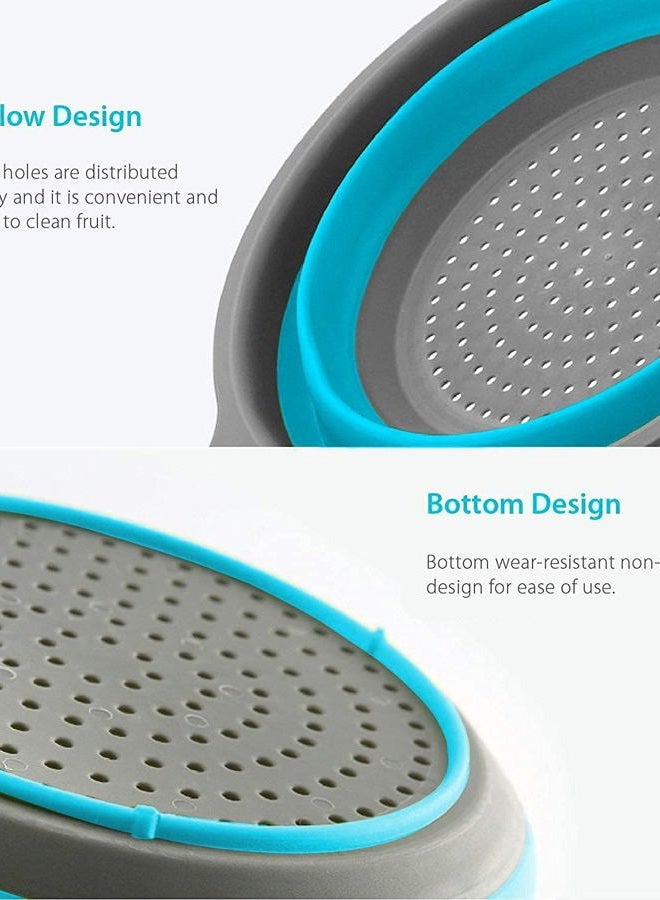 ddLUCK Kitchen Foldable Silicone Strainer Colanders, Collapsible Colanders with Handles, Space-Saver Folding Strainer Colander for Draining Pasta, Vegetable (Blue) - Image 5
