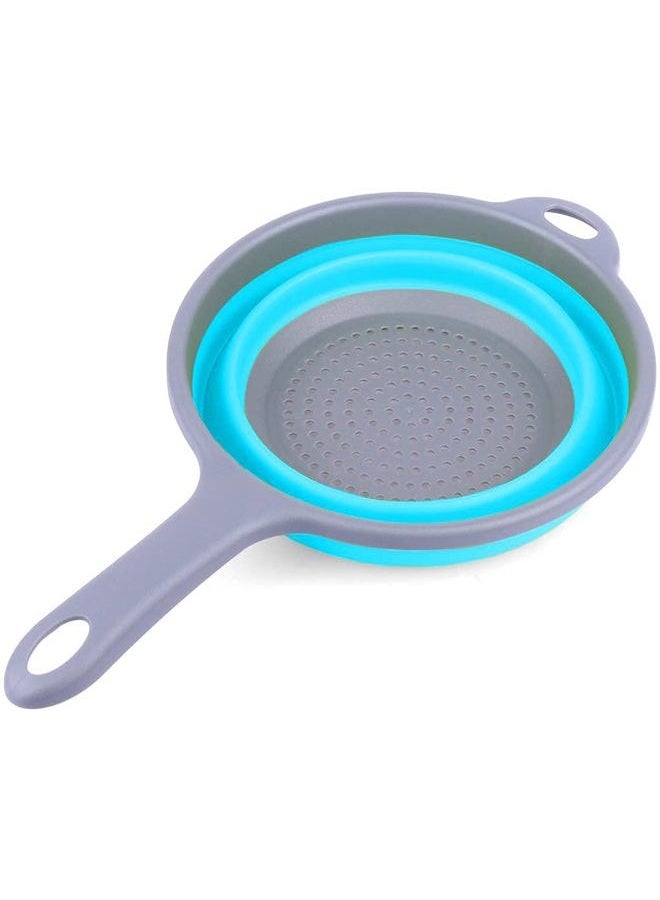 ddLUCK Kitchen Foldable Silicone Strainer Colanders, Collapsible Colanders with Handles, Space-Saver Folding Strainer Colander for Draining Pasta, Vegetable (Blue) - Image 3