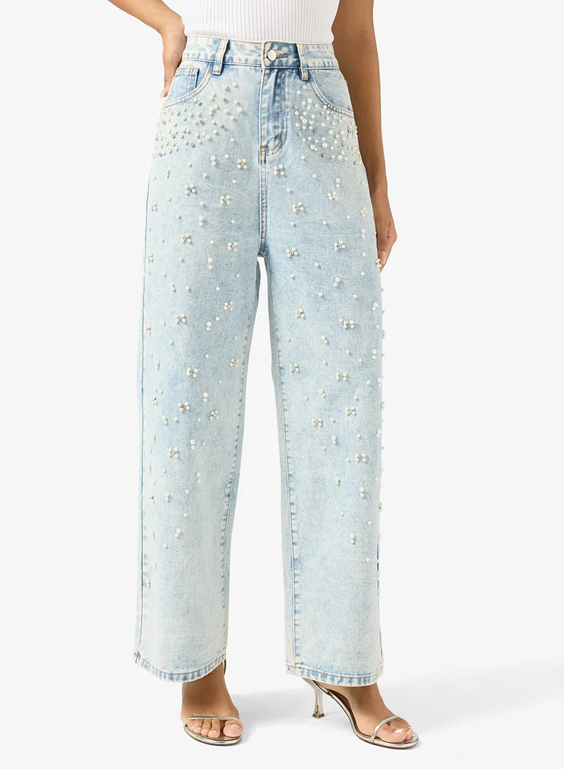 Ginger Rhinestone Embellished Straight Fit Jeans