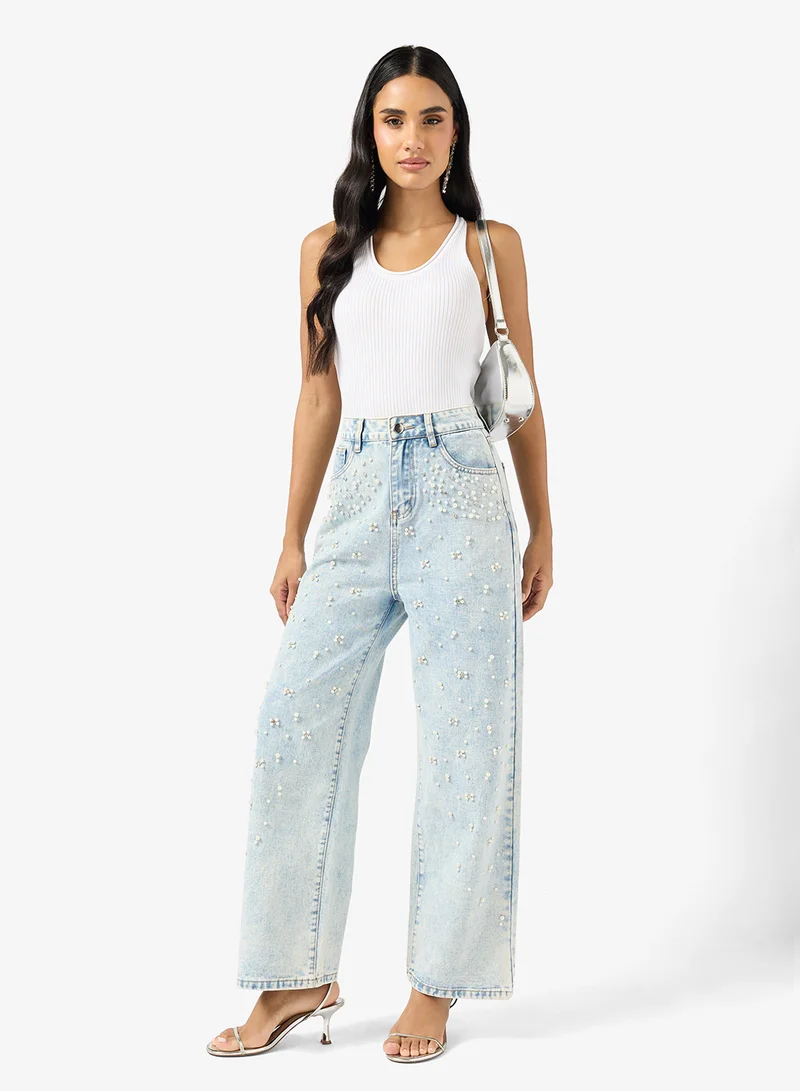 Ginger Rhinestone Embellished Straight Fit Jeans