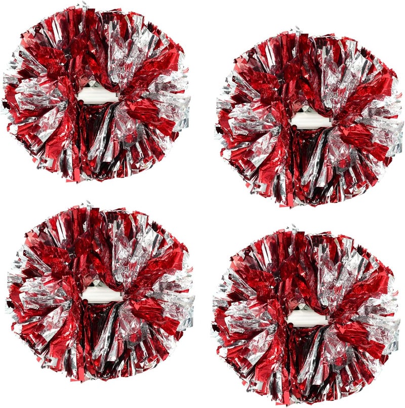 CREATIEE-PRO 4Pcs Metallic Cheerleading Pom Poms, Creatiee 2 Pair Cheerleader Cheering Squad Pompoms for School Sports Dance Games Team Spirit Cheer - Image 1