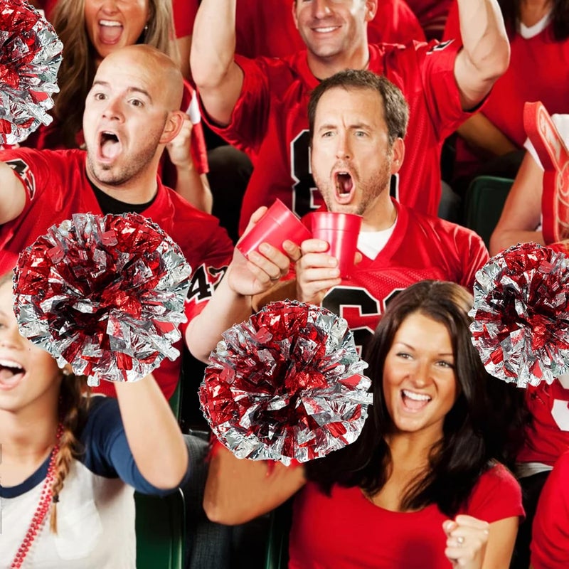 CREATIEE-PRO 4Pcs Metallic Cheerleading Pom Poms, Creatiee 2 Pair Cheerleader Cheering Squad Pompoms for School Sports Dance Games Team Spirit Cheer - Image 4
