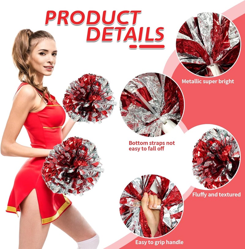 CREATIEE-PRO 4Pcs Metallic Cheerleading Pom Poms, Creatiee 2 Pair Cheerleader Cheering Squad Pompoms for School Sports Dance Games Team Spirit Cheer - Image 2