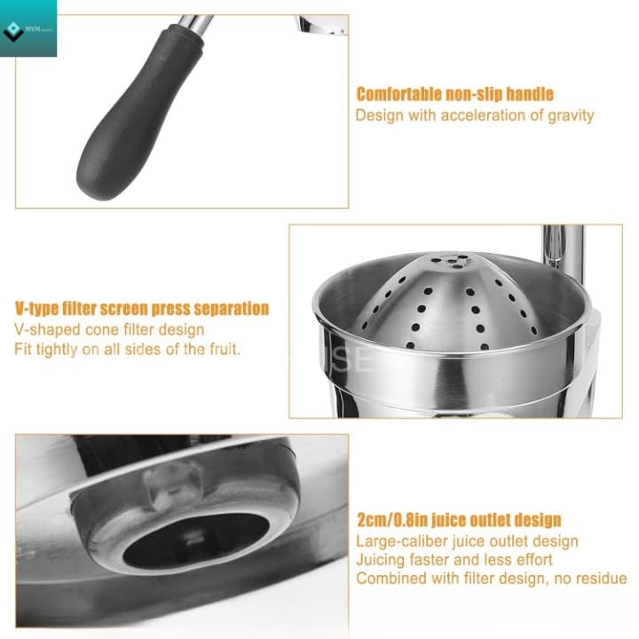 MVM Enterprise Manual Stainless Steel Citrus Juicer Orange Squeezer Hand Press juice Maker Machine For Lemon Orange Pomegranate Fruits silver1 pcs - Image 4