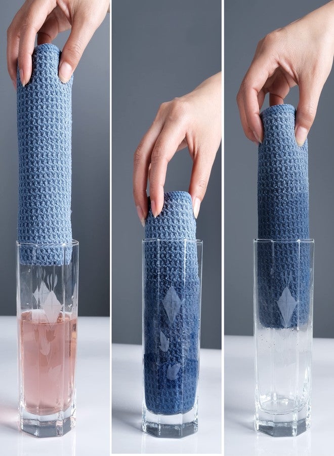 Polyte منشفة مطبخ بوليت ميكروفايبر فاخرة بتصميم الوافل 12 حزمة (12x12 بوصة، أزرق داكن، رمادي، أبيض فاتح) - Image 2