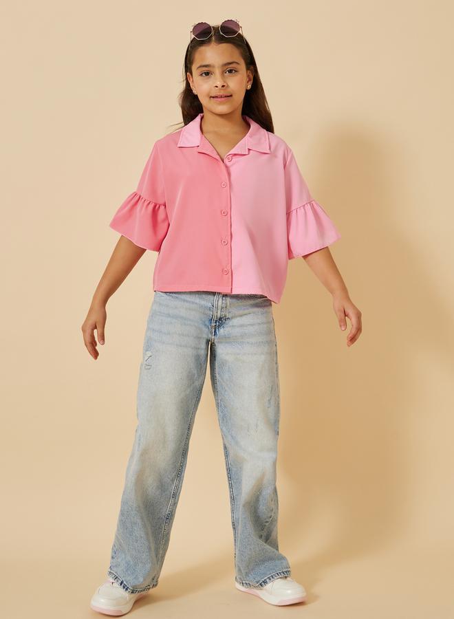 Styli Color Block Ruffled Sleeve Collared Shirt  - Image 2