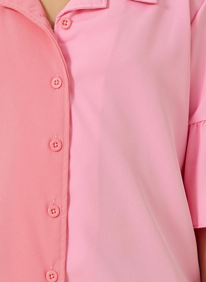 Styli Color Block Ruffled Sleeve Collared Shirt  - Image 3
