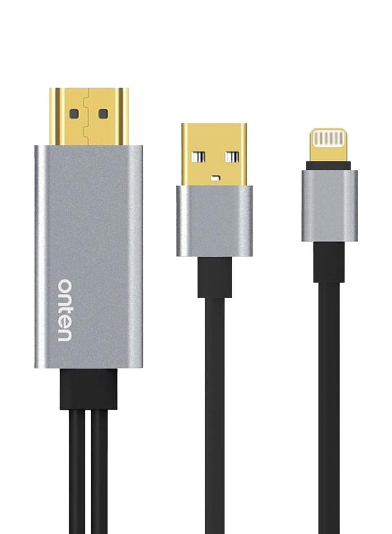أونتن محول USB إلى HDMI لكابل Lightning إلى HDMI من iPhone إلى التلفزيون، متوافق مع كابل iPhone وiPad إلى HDMI، كابل محول AV رقمي عالي الدقة 1080 بكسل بطول 6 أقدام من iPhone/iPad إلى شاشة العرض التلفزيونية - Image 1