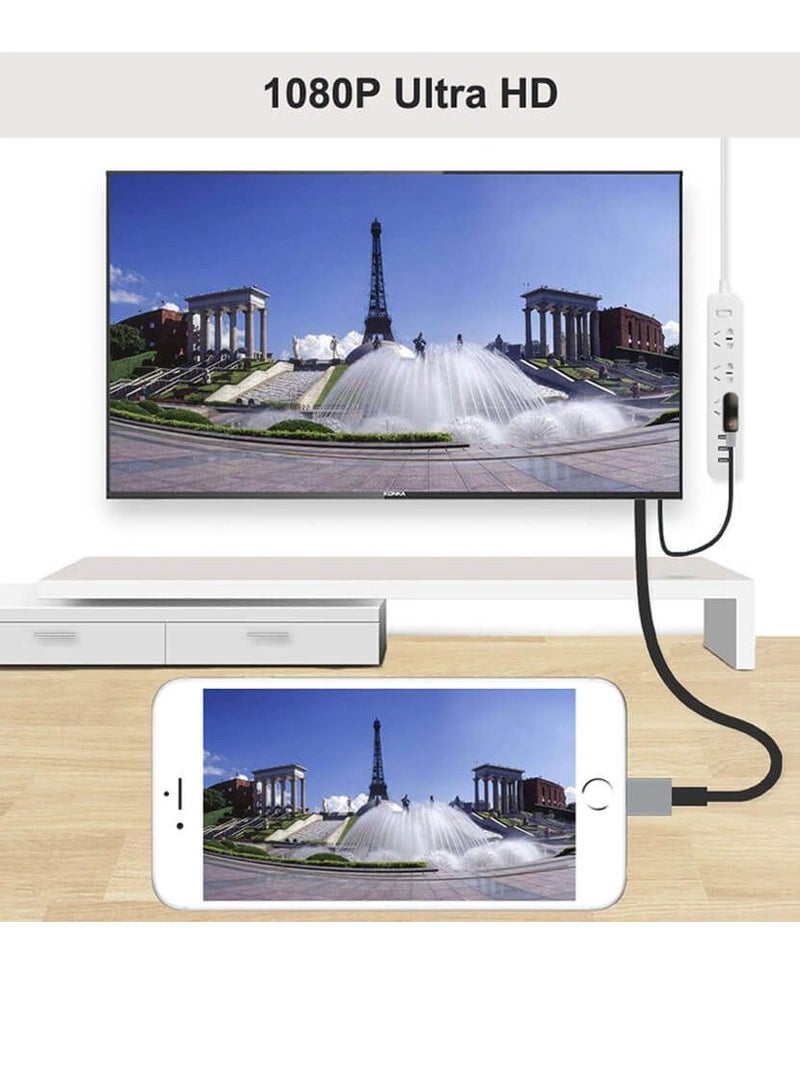 أونتن محول USB إلى HDMI لكابل Lightning إلى HDMI من iPhone إلى التلفزيون، متوافق مع كابل iPhone وiPad إلى HDMI، كابل محول AV رقمي عالي الدقة 1080 بكسل بطول 6 أقدام من iPhone/iPad إلى شاشة العرض التلفزيونية - Image 5