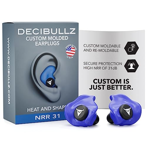 Decibullz - Custom Molded Earplugs, 31dB Highest NRR, Comfortable Hearing Protection for Shooting, Travel, Swimming, Work and Concerts (Blue) - Image 1