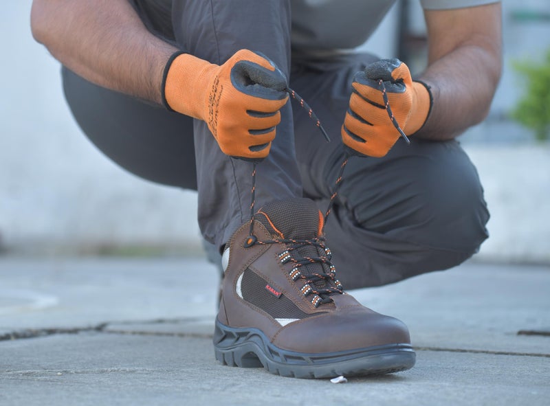 Karam FS65 Brown Leather Safety Shoes for Men with Orange Lining | Double Density with Steel Toe | Antistatic, Antislip, Oil & Heat Resistant | Size-10 - Image 4