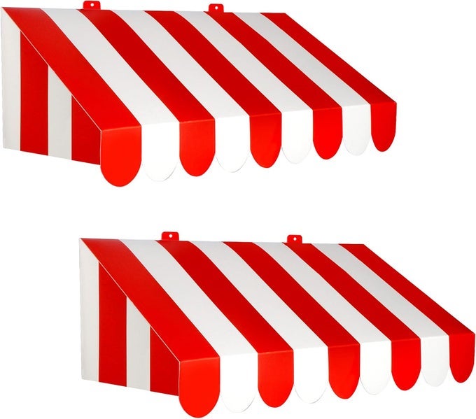 3D AWNING WALL DECORATIONS 2COUNT RED AND WHITE STRIPED CIRCUS BIRTHDAY PARTY DCOR CARNIVAL EVENTS AND FAIR THEMED WALL DISPLAY 2475 X 875