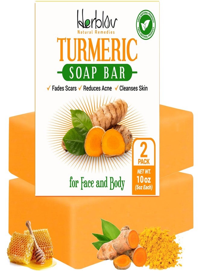 Herblov Turmeric Soap Bar for Face & Body - Natural Turmeric Skin Brightening Soap for Dark Spots, Intimate Areas, Underarms - Cleansing Face Wash Reduces Acne, Fades Scars & Cleanses Skin - 5oz Made in USA - Image 1