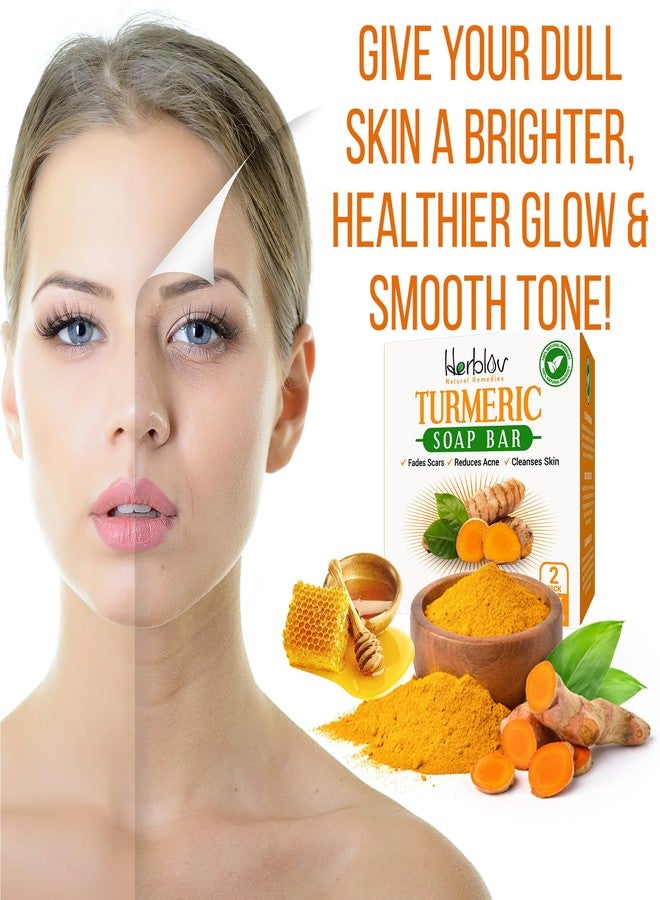 Herblov Turmeric Soap Bar for Face & Body - Natural Turmeric Skin Brightening Soap for Dark Spots, Intimate Areas, Underarms - Cleansing Face Wash Reduces Acne, Fades Scars & Cleanses Skin - 5oz Made in USA - Image 2