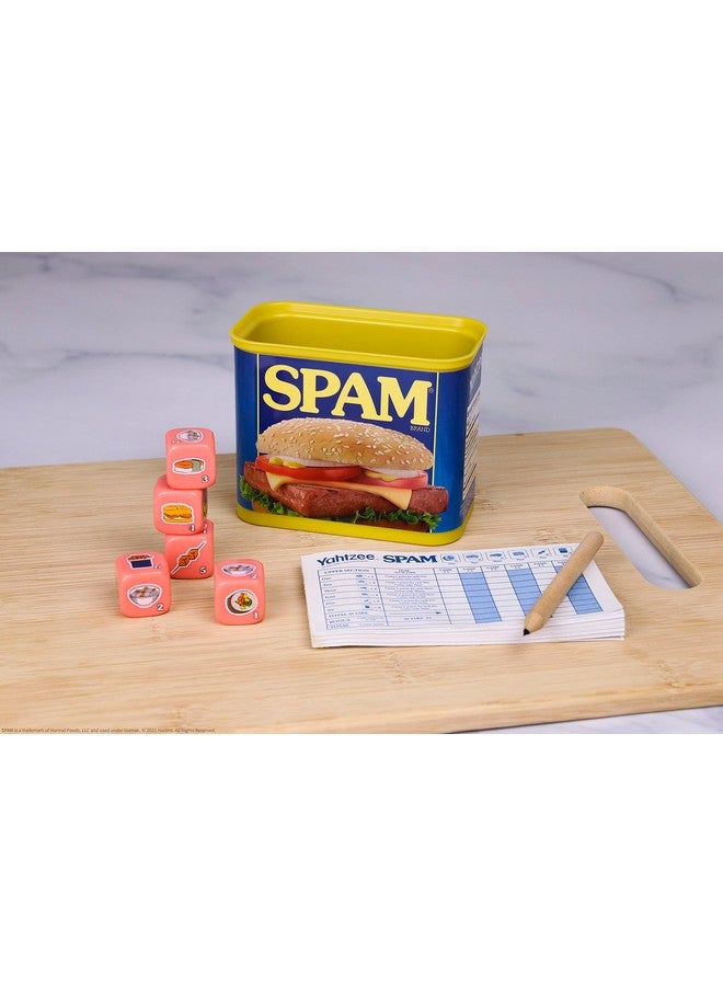 USAopoly YAHTZEE Spam Brand | Collectible Yahtzee Game as Iconic Spam Can with Custom Dice | Dice Featuring Fried Spam, Spam Musubi, Spam Fries | Travel Yahtzee Game & Dice Game - Image 5