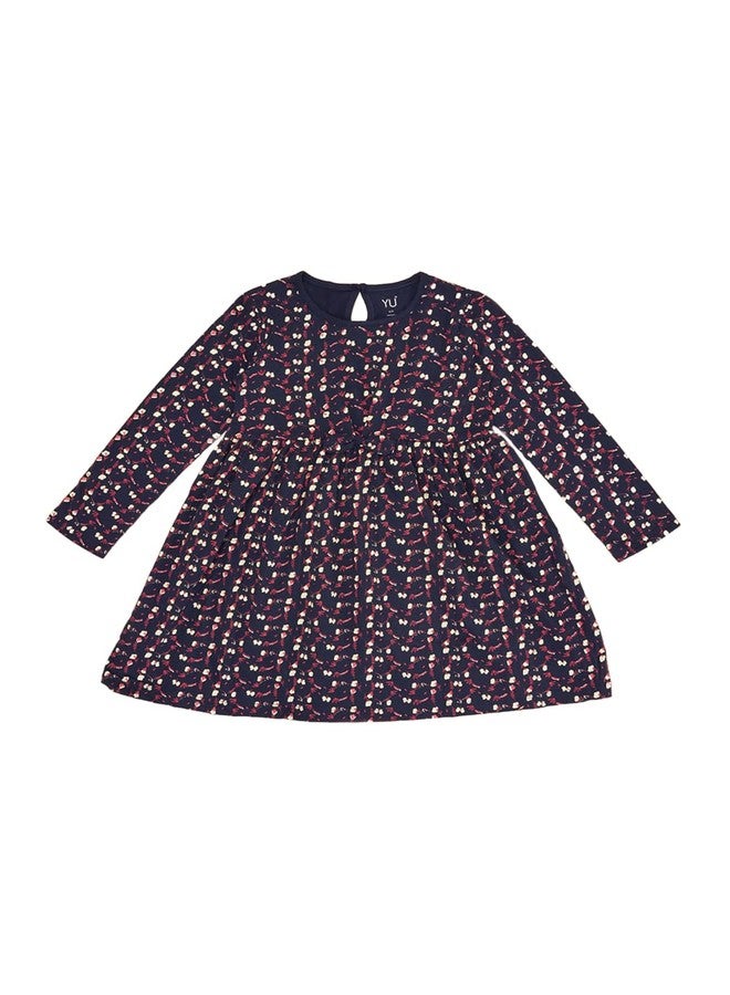 YU by Pantaloons Girl's Cotton Full Length Dress (110143428009_Navy - Image 1