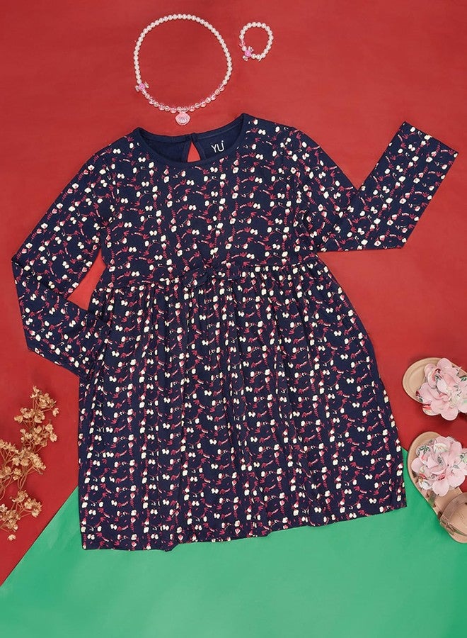 YU by Pantaloons Girl's Cotton Full Length Dress (110143428009_Navy - Image 2