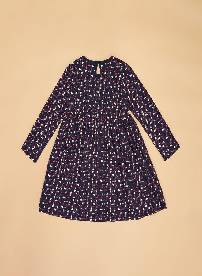 YU by Pantaloons Girl's Cotton Full Length Dress (110143428009_Navy - Image 5