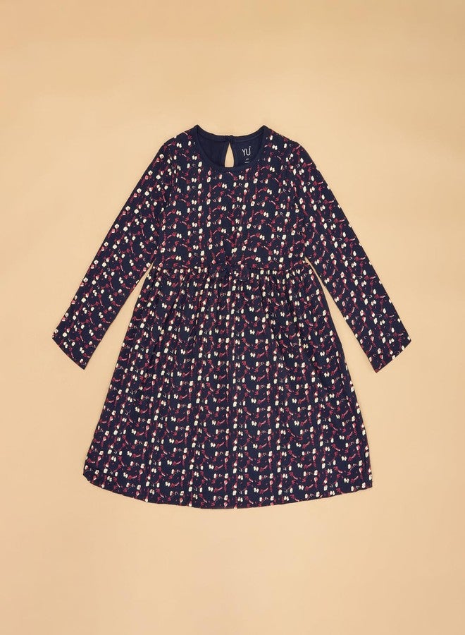 YU by Pantaloons Girl's Cotton Full Length Dress (110143428009_Navy - Image 4