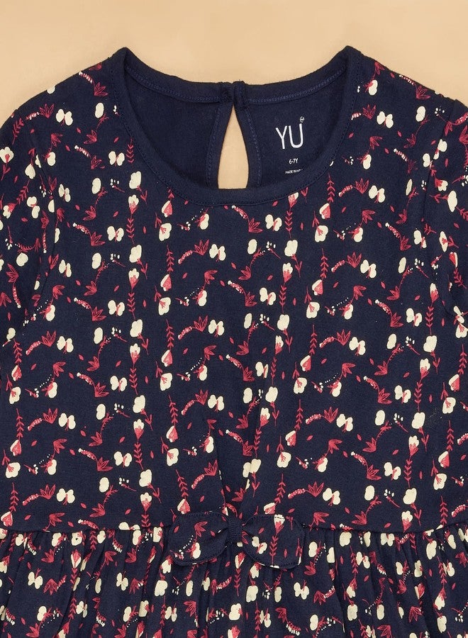 YU by Pantaloons Girl's Cotton Full Length Dress (110143428009_Navy - Image 3
