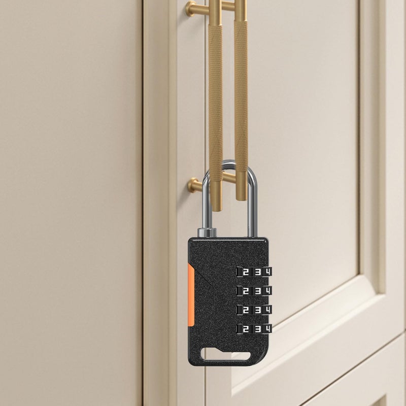 Black Combination Padlock Four Digit Code Zinc Alloy Weather Resistant for Gym Lockers Travel Bags - Image 4