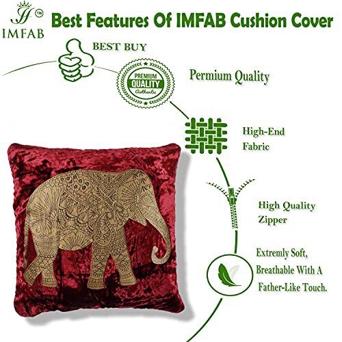 IM FAB® Elephant Velvet Cushion Cover Set of 5 Pcs(16x16 inchs or 40x40 cm)-Maroon - Image 4