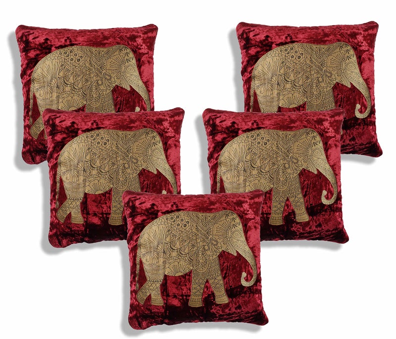 IM FAB® Elephant Velvet Cushion Cover Set of 5 Pcs(16x16 inchs or 40x40 cm)-Maroon - Image 2