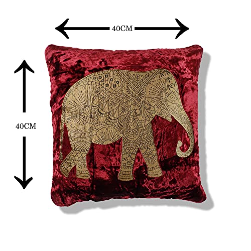 IM FAB® Elephant Velvet Cushion Cover Set of 5 Pcs(16x16 inchs or 40x40 cm)-Maroon - Image 5