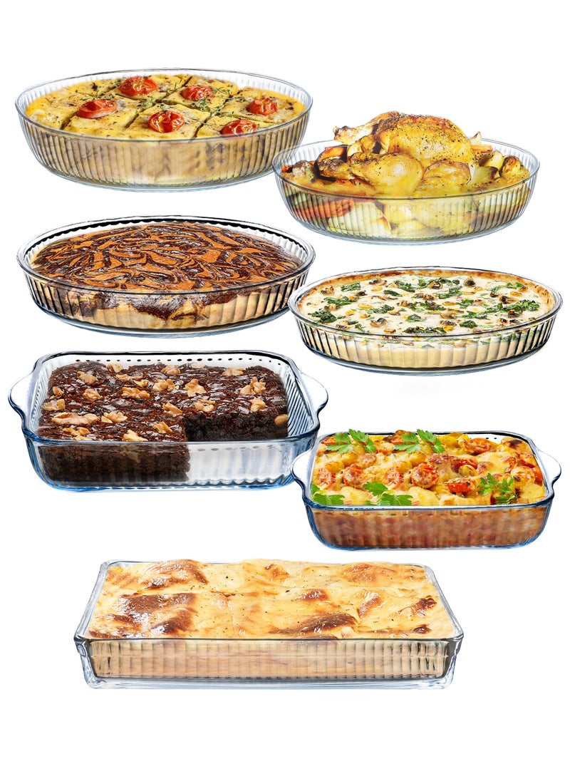 Life Smile Baking Tray Glass 7-Piece Set - Borosilicate Glass Oven Baking Dishes Set Square Shape Baking Tray , Microwave Safe Baking Pan, Glass Baking Dish,Dishwasher Safe, Fridge & Freezer Safe Baking Set  - Image 1