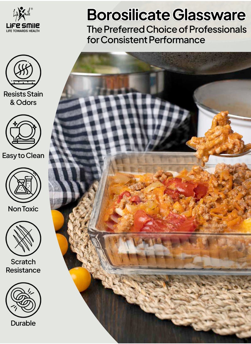 Life Smile Baking Tray Glass 7-Piece Set - Borosilicate Glass Oven Baking Dishes Set Square Shape Baking Tray , Microwave Safe Baking Pan, Glass Baking Dish,Dishwasher Safe, Fridge & Freezer Safe Baking Set  - Image 3