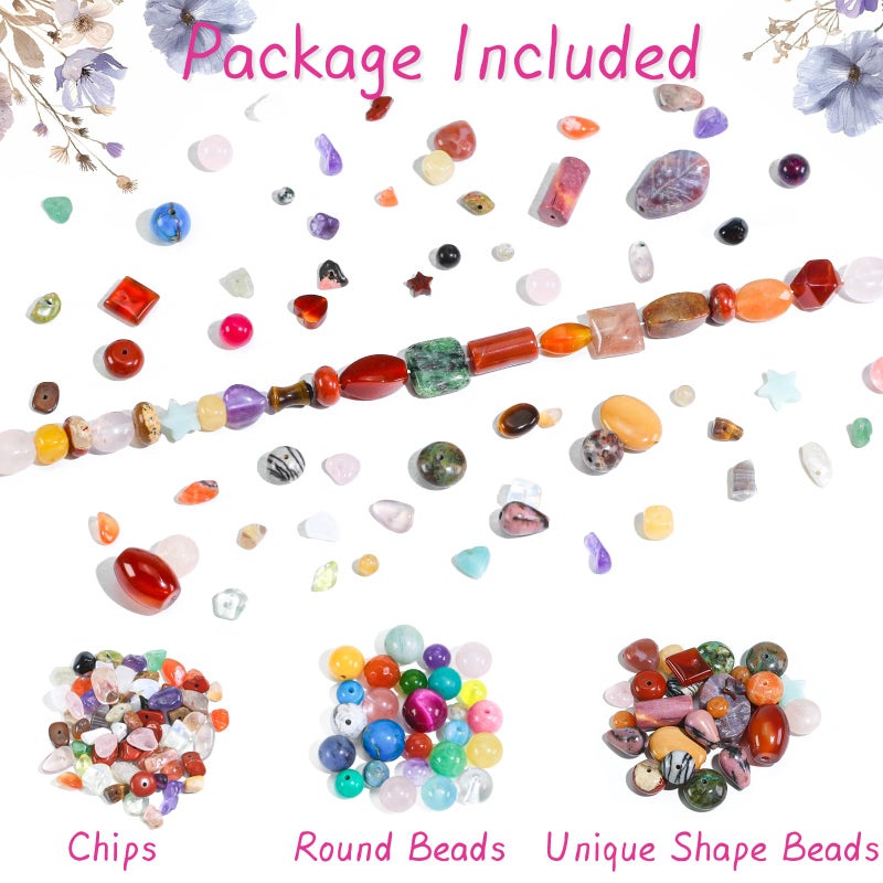 Clearain Beads for Jewelry Making, Mixed Bulk Natural Assorted Stone Beads for Crafts Bracelets Earrings Necklace, Semi Precious Gemstone Crystal Assortment Beads for Adults Women (0.5, Pounds) - Image 2