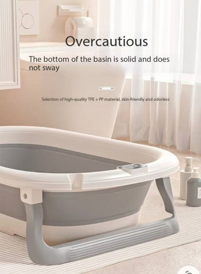 Foldable Baby Bathtub Set with Temperature Sensing Thermometer and Baby Special Bath Bed Newborn Sitting and Lying Large Safety Bathtub - Image 5