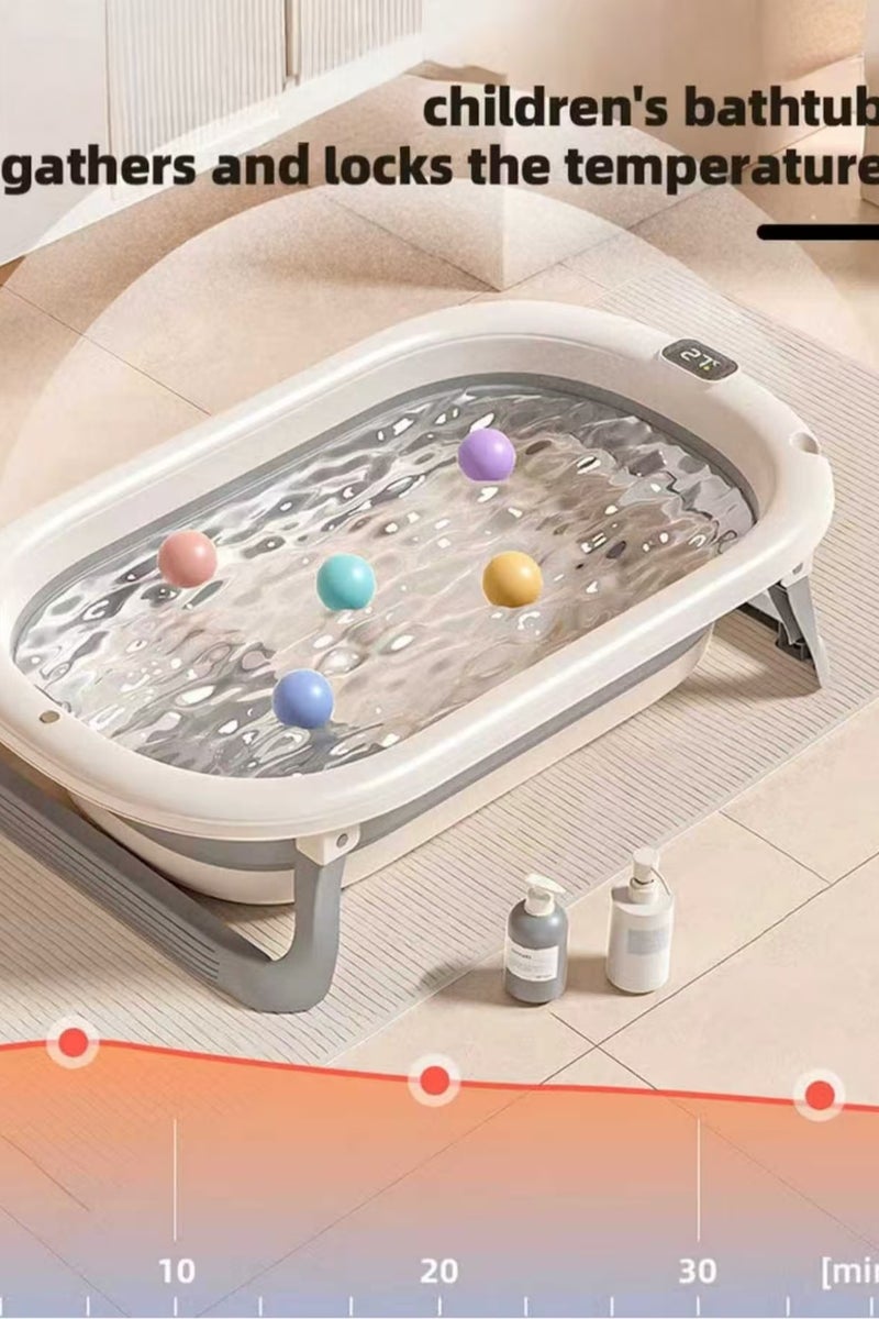 Foldable Baby Bathtub Set with Temperature Sensing Thermometer and Baby Special Bath Bed Newborn Sitting and Lying Large Safety Bathtub - Image 3