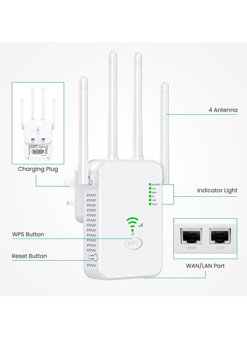 ANYOUI - Wifi Extender, WiFi Signal Repeater, 1200Mbps, 5G/2.4G Dual Band WiFi Extender, AC1200 WiFi Range Extender, Broadband/Wi-Fi Extender, One-touch Setting, Plug And Play - Image 1