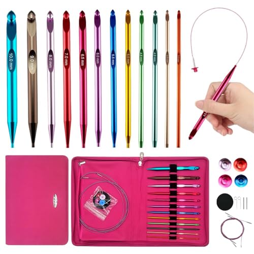 Yarniss Tunisian Crochet Hooks Set with CableLong Aluminum Crochet Hooks 3mm10mm Interchangeable Crochet Needles with Cord - Image 1