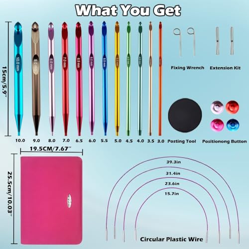 Yarniss Tunisian Crochet Hooks Set with CableLong Aluminum Crochet Hooks 3mm10mm Interchangeable Crochet Needles with Cord - Image 3