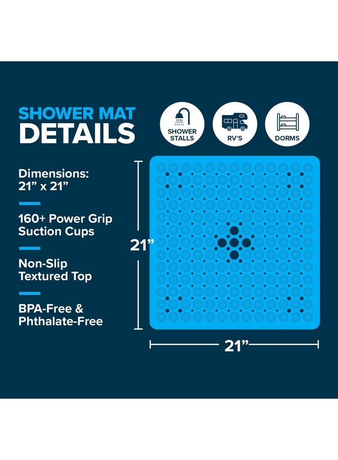 SlipX Solutions Essential Square Shower Mat, 21"x21", Grippy Textured Surface, 25% Stronger Suction Cups, Non-Slip Shower Floor Mat for Bathers of All Ages, Fits Standard Shower Stalls & Tubs, Clear - Image 4