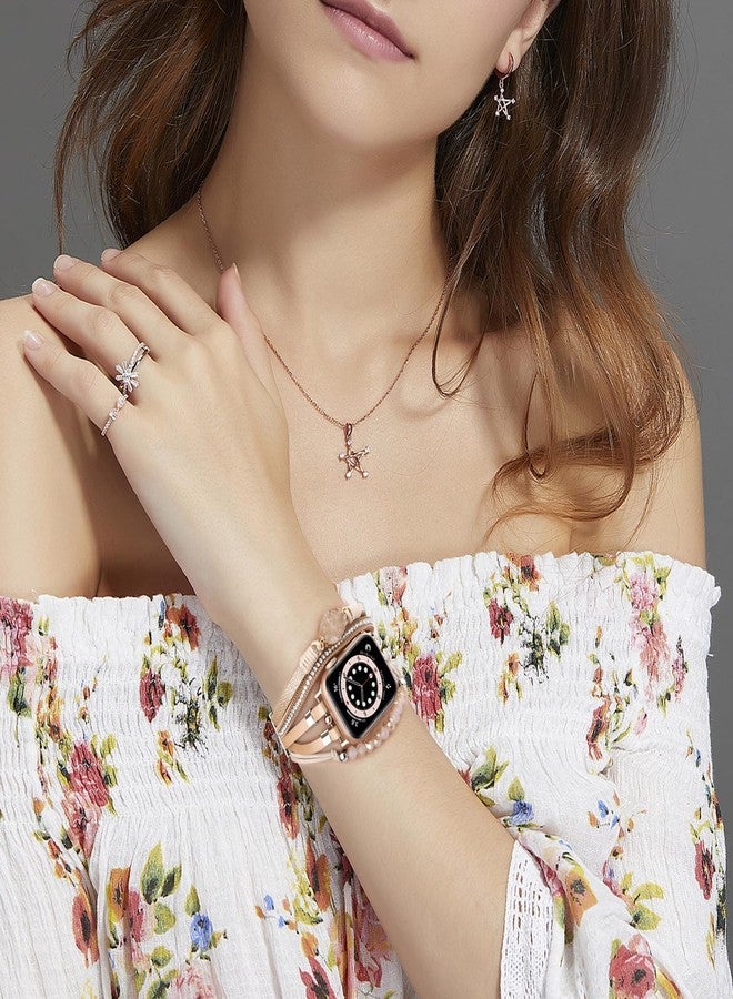 VISOOM Beaded Boho Bracelet Compatible for Apple Watch Band 46mm/45mm/44mm/42mm Series 10 9 8 7 SE Series 6/5/4 Women Leather Fashion Cute Handmade Multilayer Wrap Watch Strap for iWatch Bands 3/2/1 - Image 5