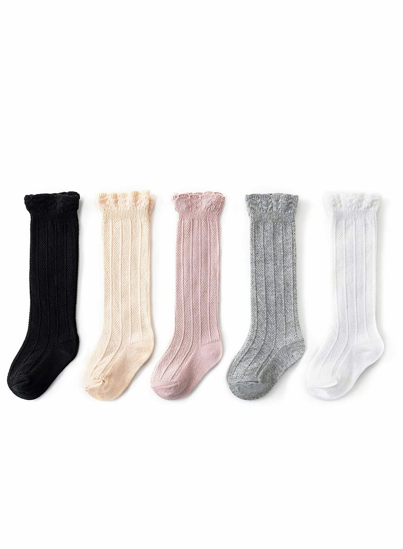 5 Pack Baby Socks, Baby Girls Knee High Socks Tube lovely Stockings, Long Unisex, Infants, Toddler Sock, Tights Baby Toddlers Girls Tube Ruffled Uniform Long Stockings - Image 1