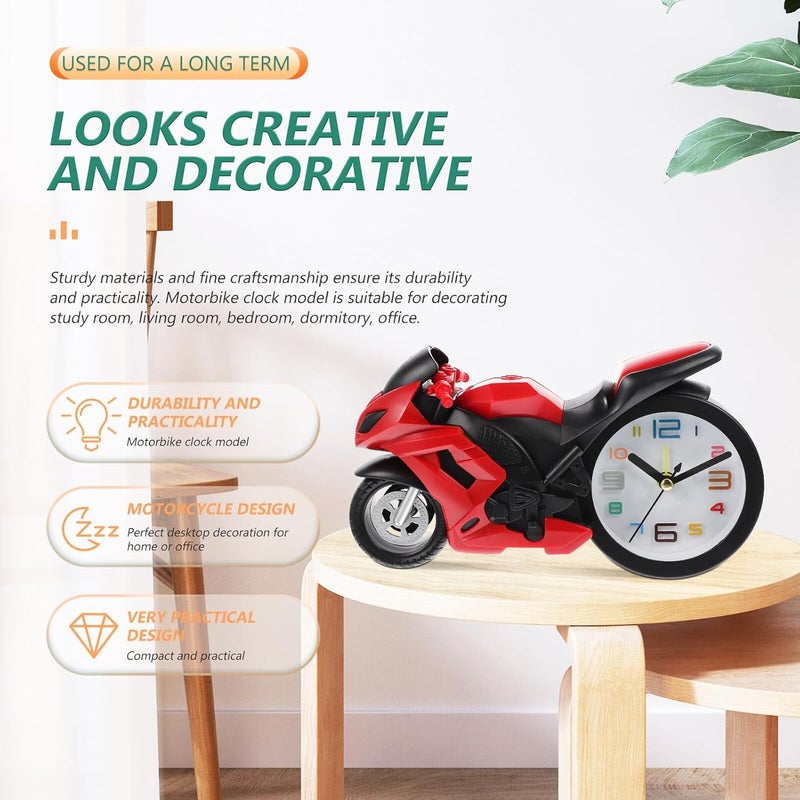 STAHAD Motorcycle Shape Clock Figurine Red Motorbike Model Ornament Decorative Desk Clock Gift for Birthday Home Office Shelf Decor - Image 3