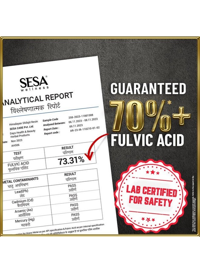 Sesa SESA Himalayan Shilajit Original 30 g Shilajeet Resin -100% Ayurvedic Helps boost Strength, Endurance & Immunity with 70%+ Fulvic Acid (Contains Lab Certificate), 30 g - Image 3