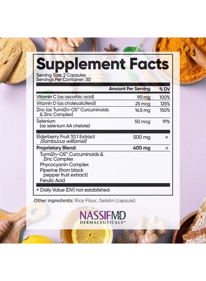 nassif md NassifMD Immunity Booster- Anti Aging Pills | Anti- Inflammatory & Antioxidants Supplement | Skin Vitamins with Turmeric Curcumin & Zinc to Reduce Inflammation and Promote Collagen Production - Image 5