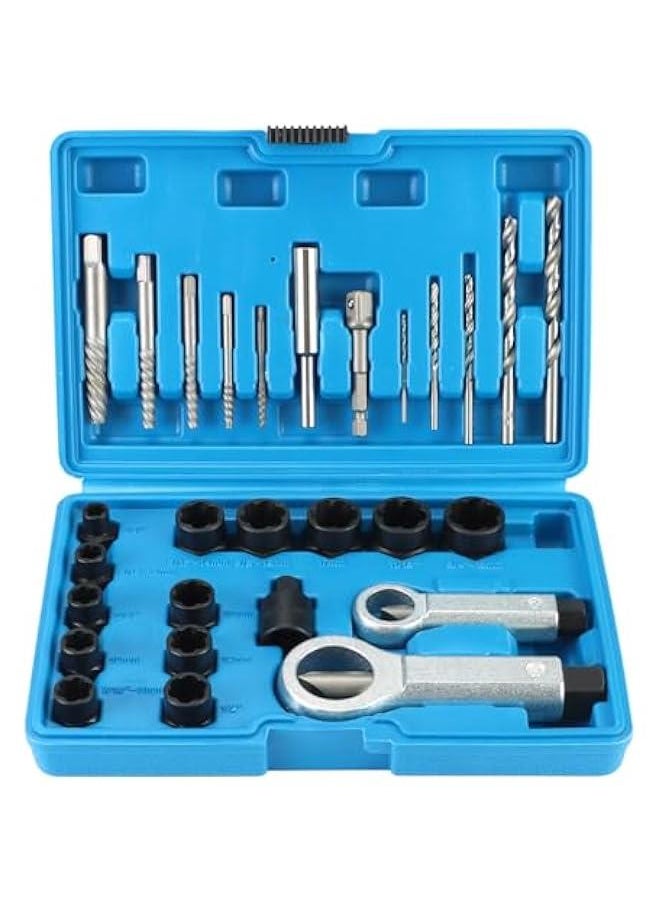 Arabest 28 Pcs Impact Nut/Bolt Removal Drill Bit Kit – Bolt Extractor Tool– Nut Splitter Cracker Set for Removing Socket Screws, Broken Bolts  - Image 1