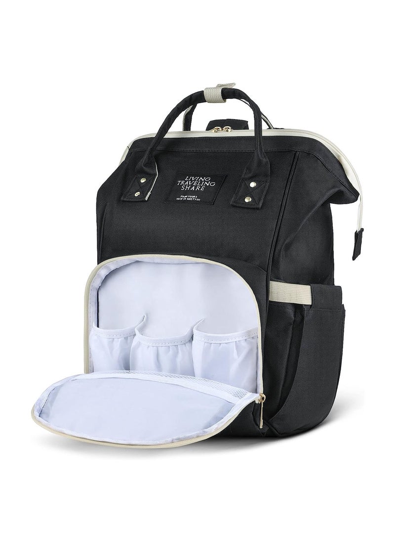 KASTWAVE Baby Changing Bags, Insulated the Baby Bottle Bag, Waterproof Large Capacity Baby Travel Rucksack, Multi-Function Nappy Tote Shoulder Bag Organizer Mum Dad Backpack, Black  - Image 1