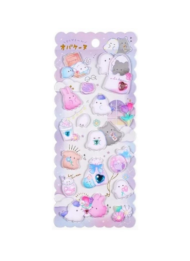 SAJANI Sajani Cute Animal 3D Puffy Sticker, Decorative Deco Book Sticker, Aesthetic Cartoon Foam Sticker for Scrapbook, Diary & Decor, DIY Self Adhesive Puffy Sticker Set for Kids (Ghost)  - Image 1