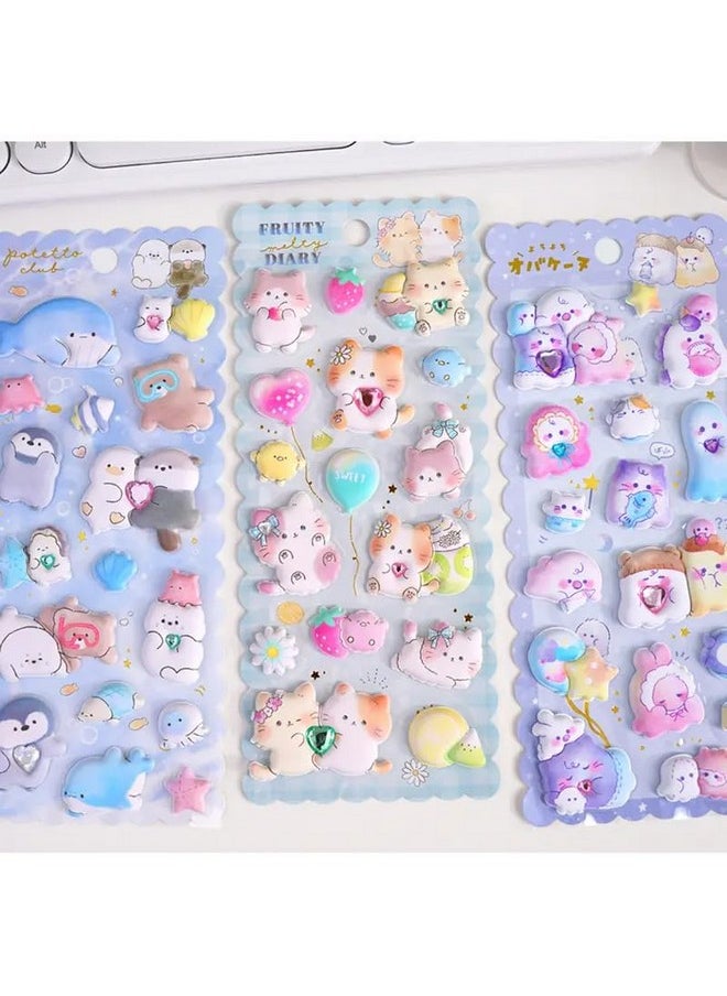 SAJANI Sajani Cute Animal 3D Puffy Sticker, Decorative Deco Book Sticker, Aesthetic Cartoon Foam Sticker for Scrapbook, Diary & Decor, DIY Self Adhesive Puffy Sticker Set for Kids (Ghost)  - Image 2