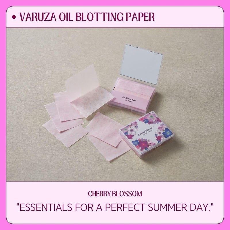 VARUZA [100 Counts + Mirror Case] Cherry Blossom Natural Oil Blotting Paper for Face Korean with Mirror Case - Image 4